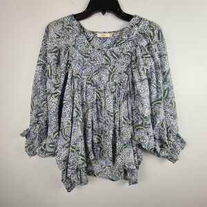 Dolma Boho Floral Print Long Sleeve Tunic Blouse Top One Size Semi‎ Sheer Anjou